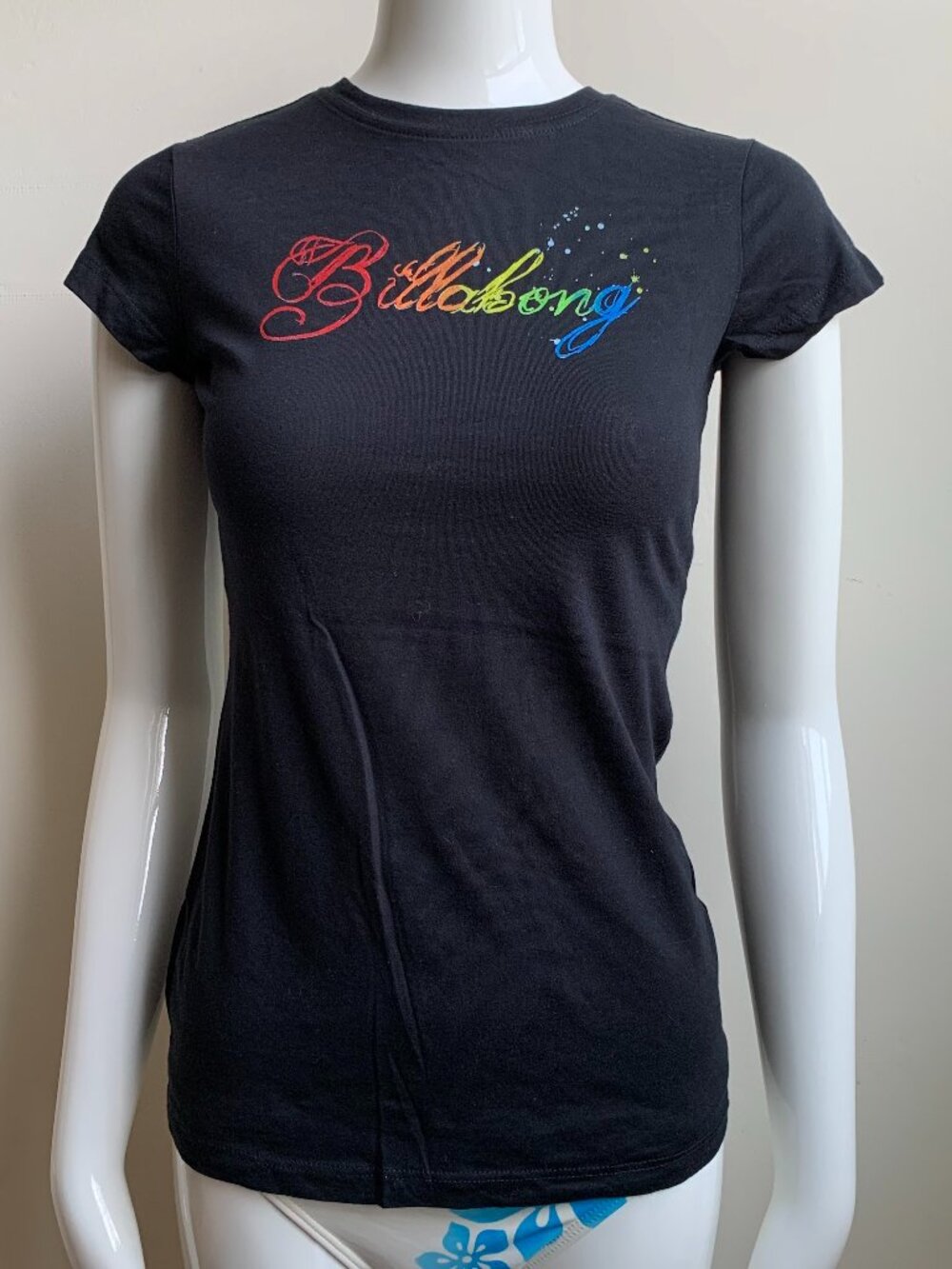 Billabong black Blue Crush Vintage Y2K rainbow logo fitted t-shirt tshirt